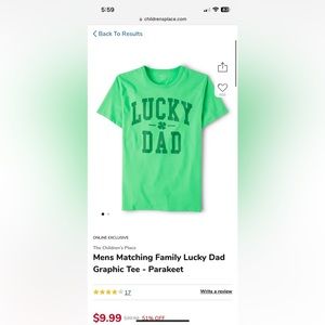 Children’s place lucky dad tee Saint Patrick’s day green medium nwt